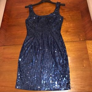 Sequins Caché Party Dress, Size 6, Midnight Blue